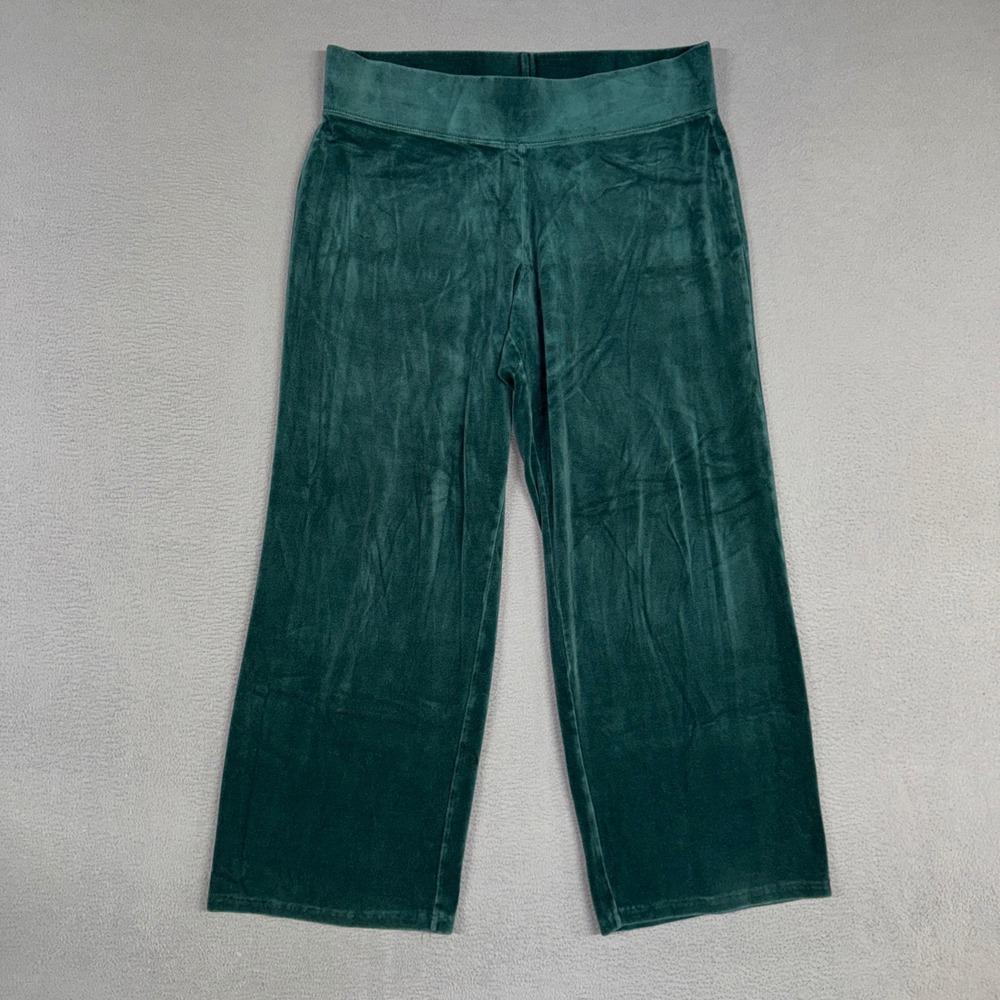 Talbots Pants Womens Large Green Velour Wide Leg Soft Stretch Loungewear Cotton